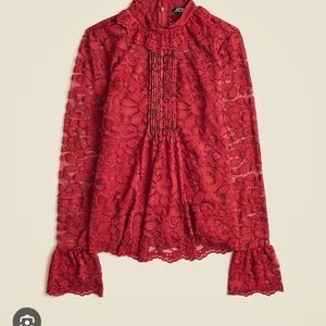 J. Crew Lace Mock Neck Top Size 4 Red